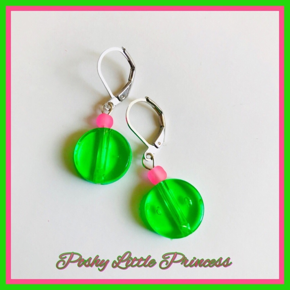 Neon Drop Earrings ~ Pink/Green